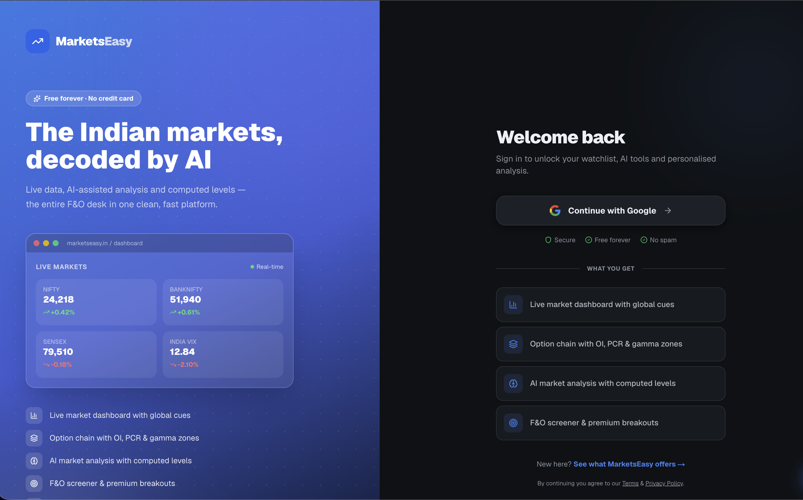 MarketsEasy Google sign-in