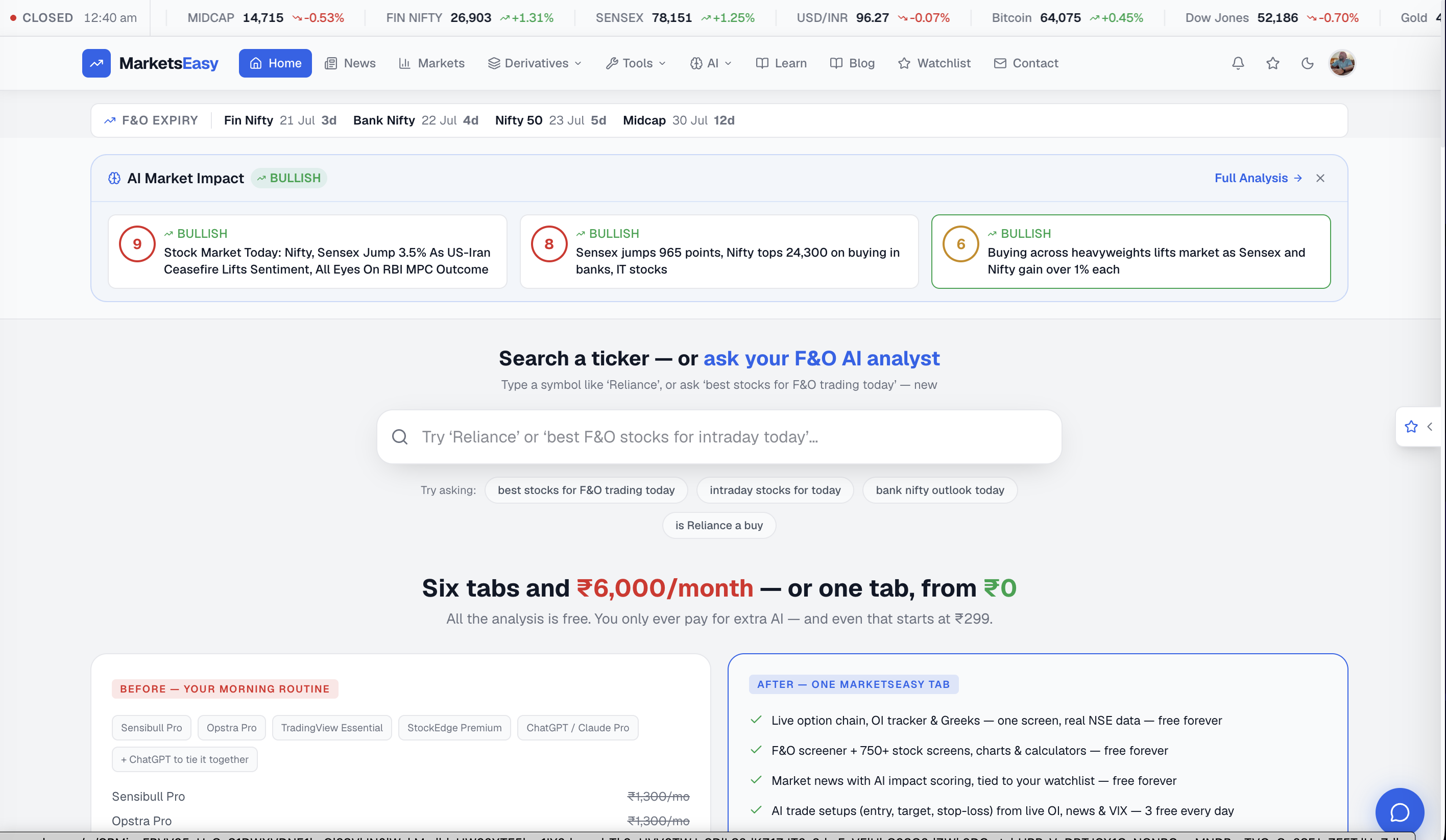 MarketsEasy navigation bar