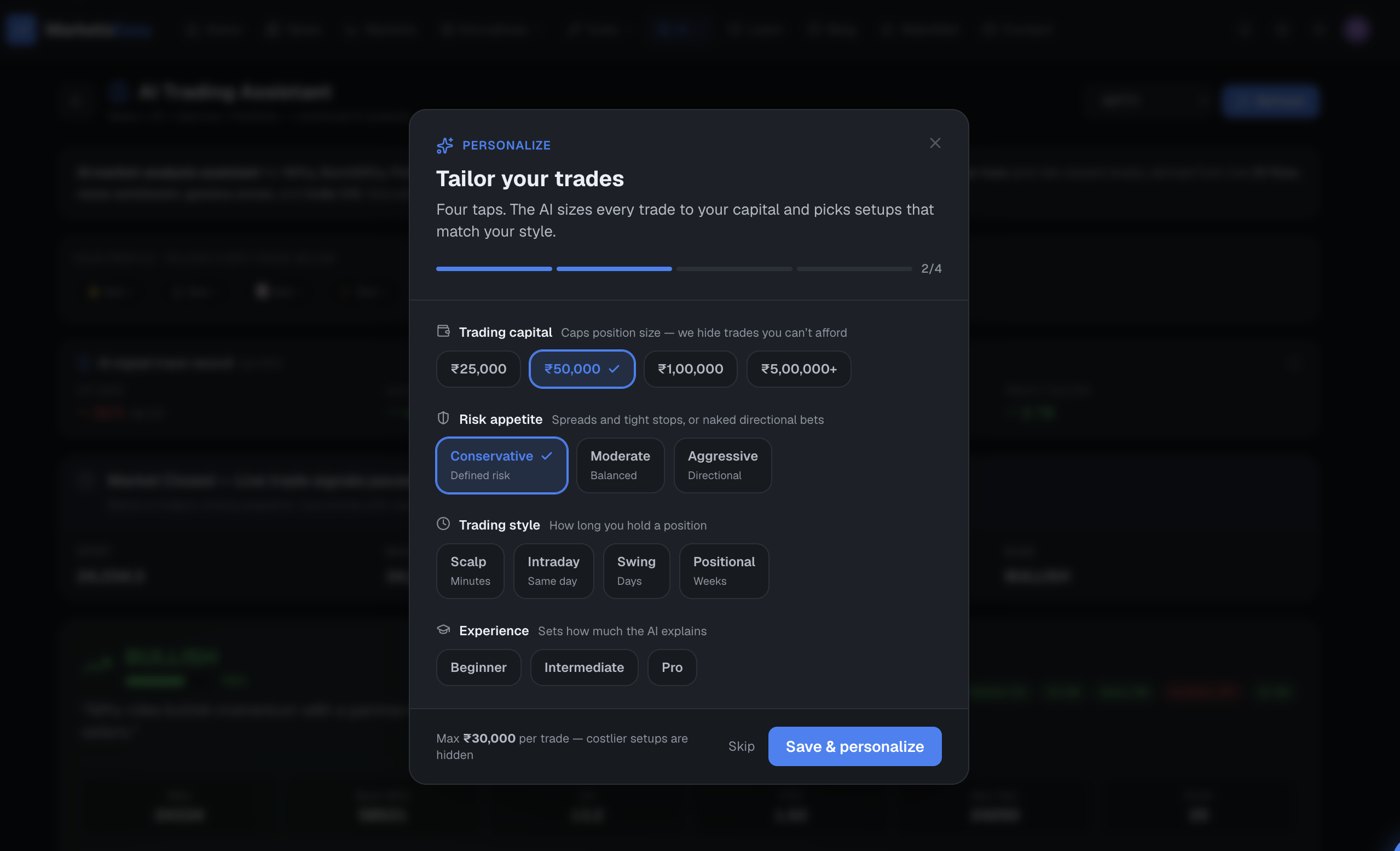 Trading assistant profile bar